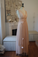 Robe de mariée tulle de soie rose poudre Sylvie Mispouillé